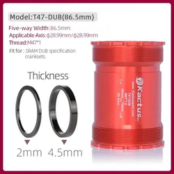 Enhanced Bicycle Ceramic Bearing Bottom Bracket BB T47 Thread 86.5mm - Premium Performance Central Movement for Mountain and Road Bikes (T47-DUB(86.5mm)RED)