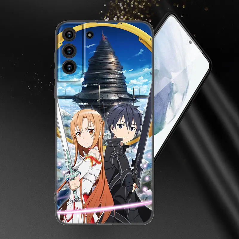 Anime Kirito And Asuna Phone Case For Samsung Galaxy S20 S21 FE S22 Ultra S10 Lite S10E S9 S8 Plus S7 Edge Soft TPU Black Cover- S29af3214b6db4fe3b0c9c05a2f8c1c93t