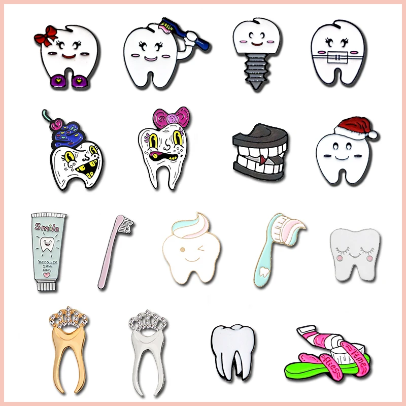 

Hot Teeth Toothbrush Metal Enamel Brooch Cute Cartoon Dentistry Badge Pin Trendy Backpack Lapel Jewelry Gifts For Kids Friends