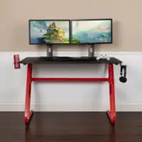 Furniture Red Gaming Ergonomic Desk with Cup Holder and Headphone Hook 1
