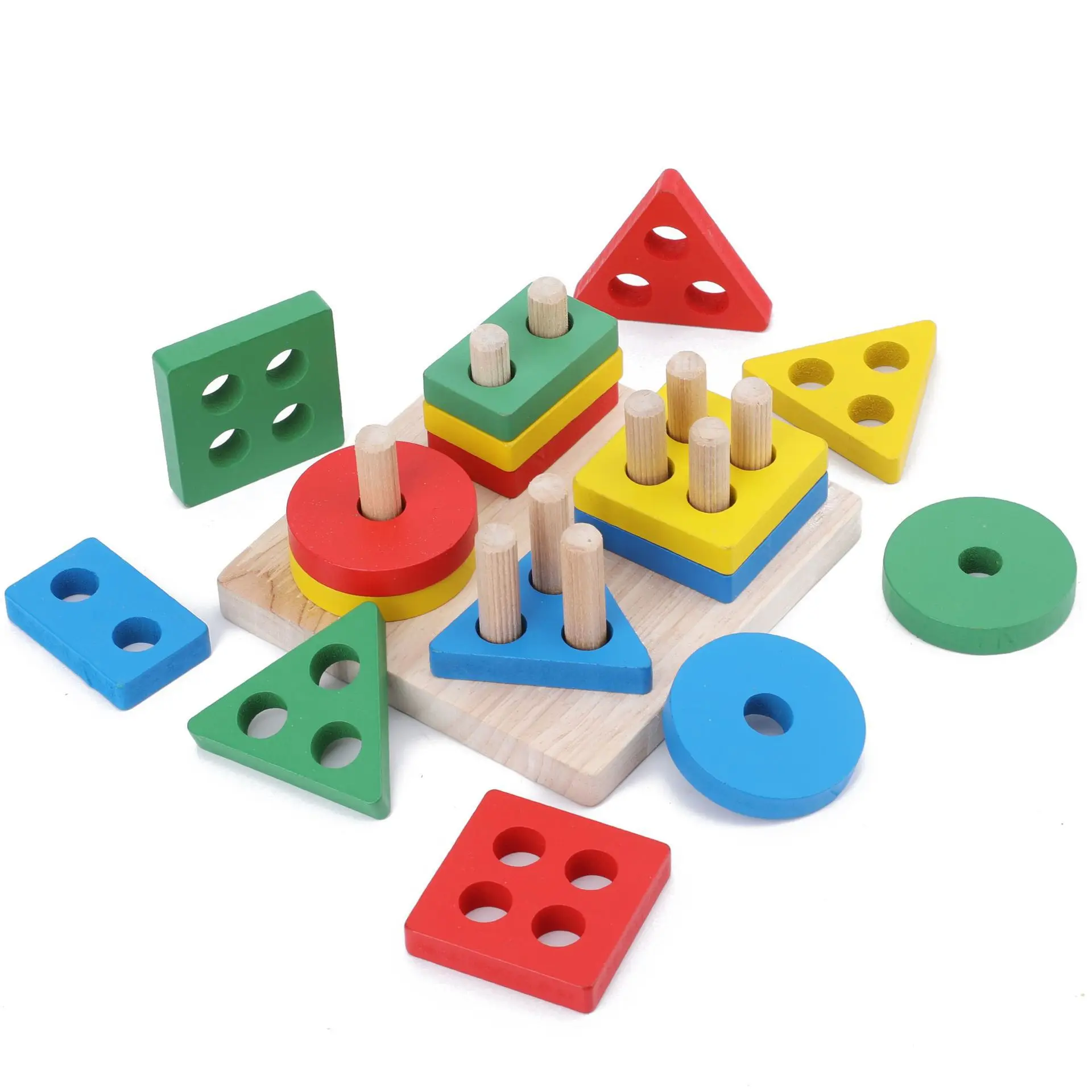 Children Four Post Geometric Modeling Building Blocks Montessori Toys Jigsaw Puzzle Teaching Aids Kids Wooden Toys 5