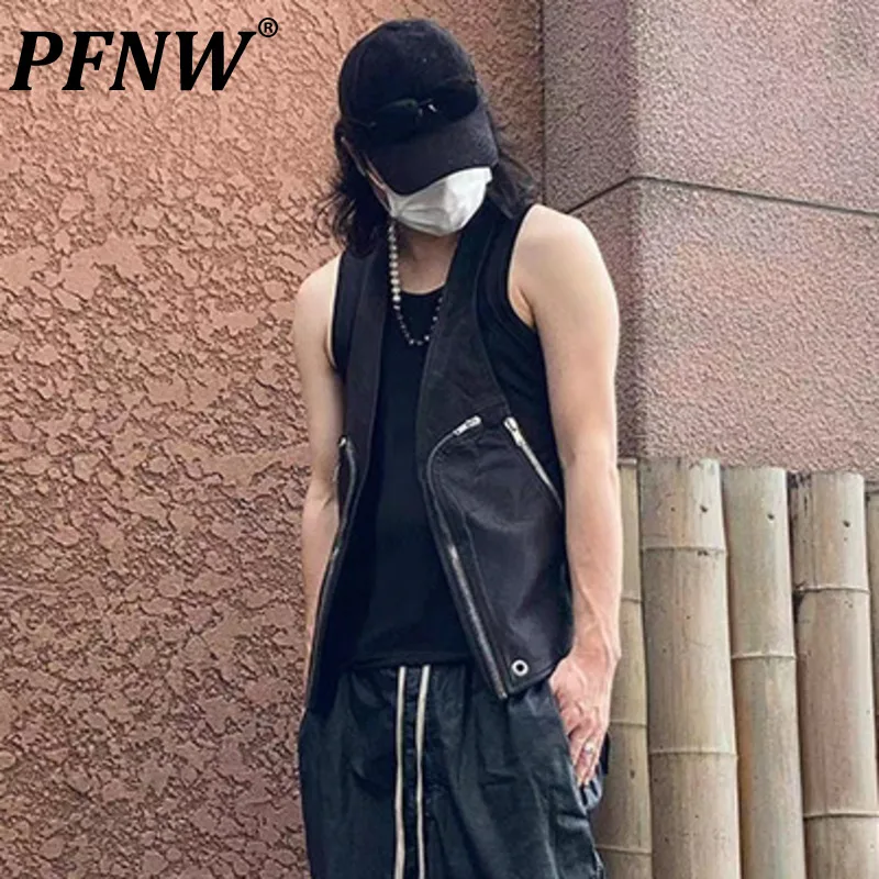 

PFNW функциональный жилет, Мужская одежда, новинка, модное летнее пальто без рукавов, черный 2024 Темный стиль, мужская майка, персонализированный 9D0101