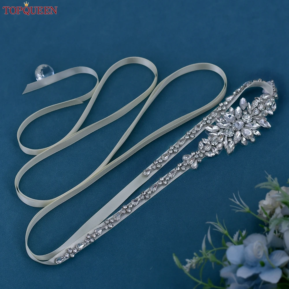 TOPQUEEN Luxury Wedding Belt Silver Rhinestone Formal Dress