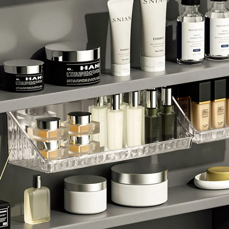 Wall Mounted Storage Rack 1pc Wall Mounted Storage Rack Transparent Plastic Shelves for Lipstick Cosmetics and More Punch-Free Bathroom Accessories