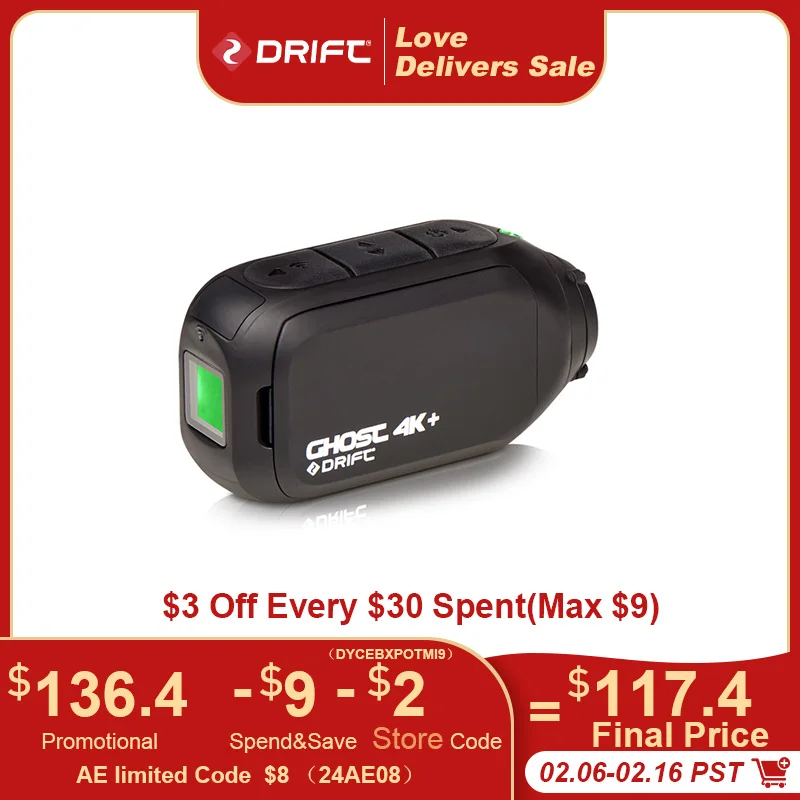 Drift Ghost 4K Plus Action Camera Hd Moto Bicicletta Bici Corpo Indossato Casco Sport Cam Con Controllo App Wifi Batteria 1950Mah
