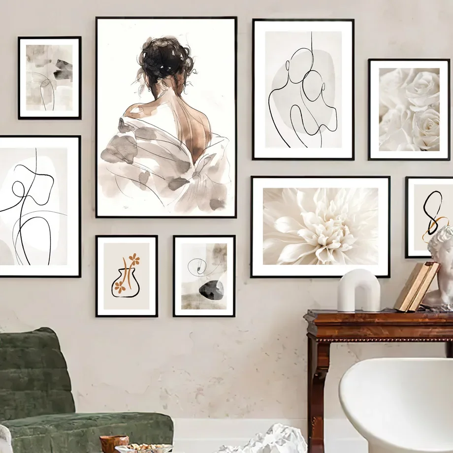 Scandinavische Minimalistische Muur Kunst Abstracte Lijnen Paar Vrouw Hd  Canvas Poster Prints Huis Slaapkamer Woonkamer Decoratie - AliExpress, image size:920x920