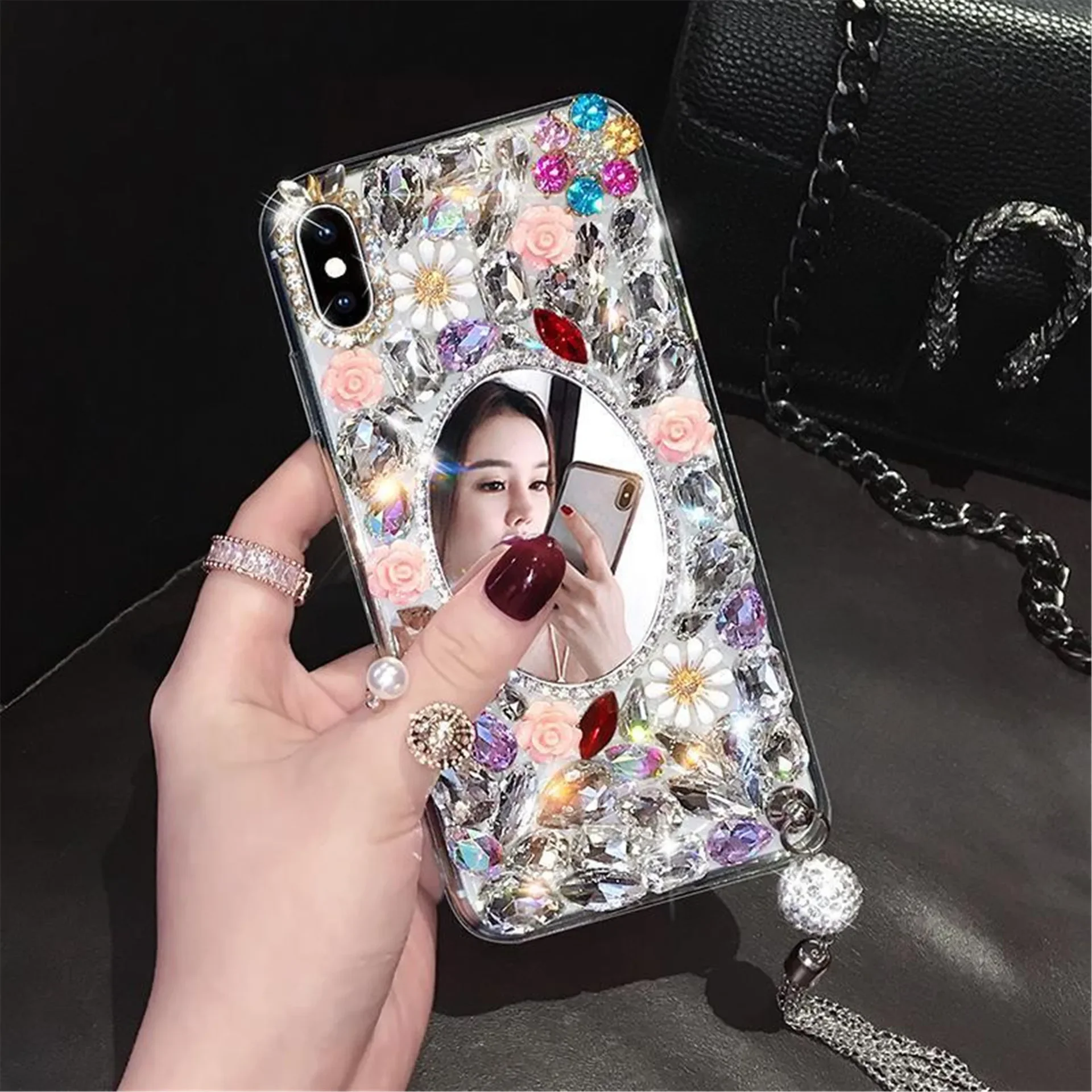 Rhinestone Mirror Phone Case for Samsung Galaxy, S23, S20Fe, S21, S22 Ultra, S24, S9, S8Plus, Telefon