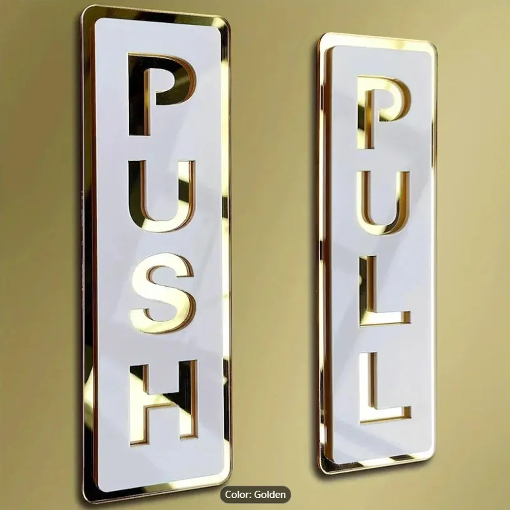 3D Mirror Sticker Acrylic Push Pull Door Sign Letters Push and Pull Symbol Decal Shop Store Hotel Restaurant Cafe Bank Mall
