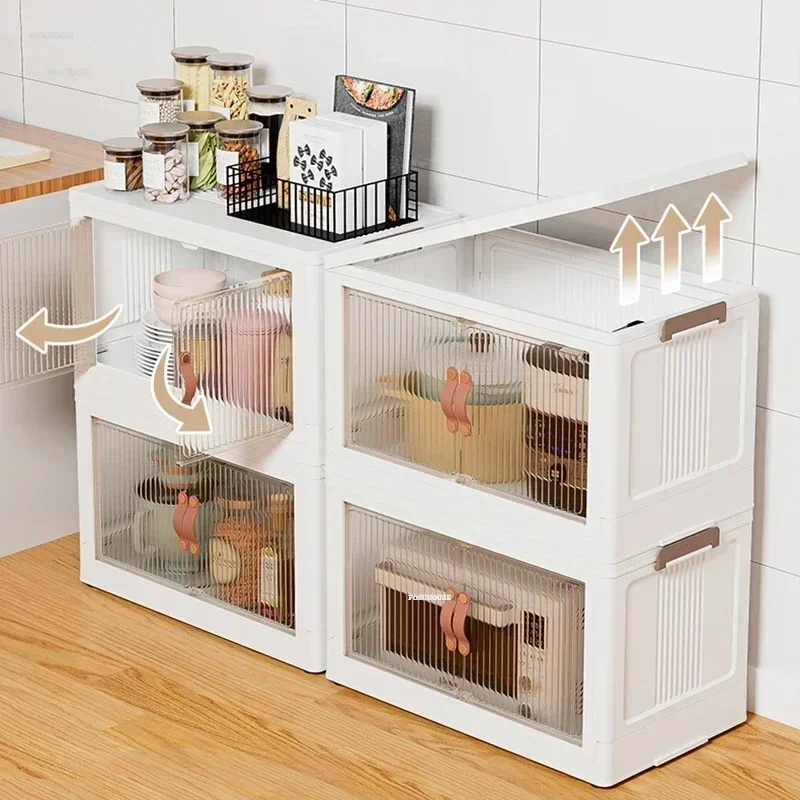 Kitchen Cabinets Home Microwave Storage Cabinet Multi-functional Movable Double Door Locker with Wheels Kitchen Furniture N