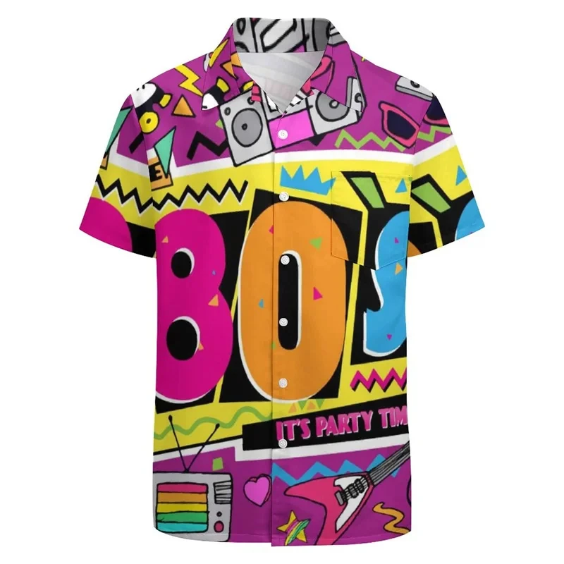 thumbnail image 1 of Camisa hawaiana de playa con estampado 3D para hombre, divertida camisa de fiesta con gráficos retro, blusa abotonada de manga corta para hombre, ropa Y2k, 1 of 4