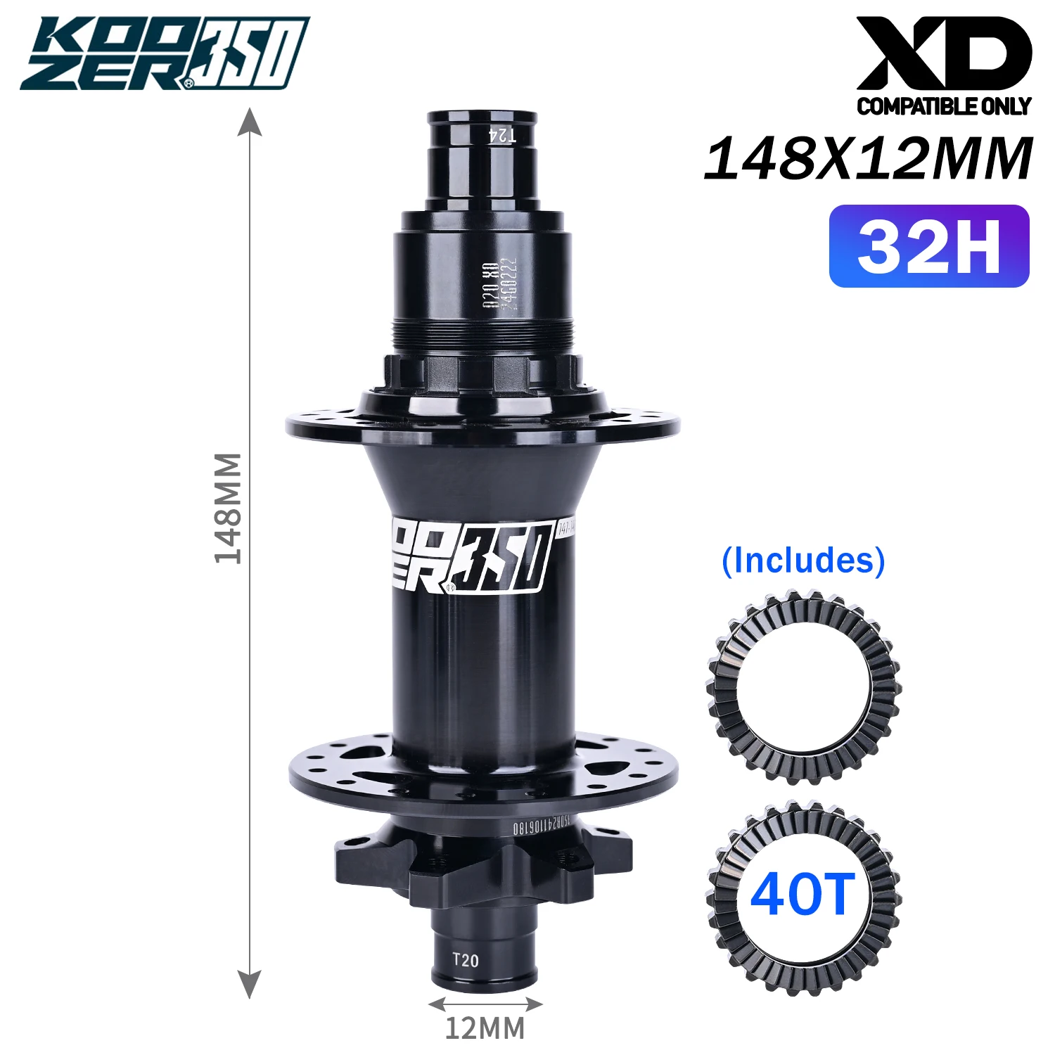 Koozer 350 Boost 40T/60T Ratchet Bicycle Hub 11–12 Speed HG XD 28H