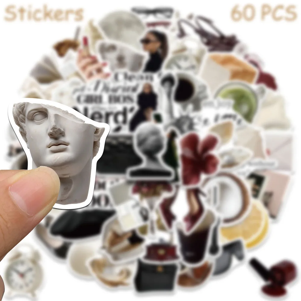 60pcs 클린 걸 오피스 레이디 스티커 데칼 노트북 스크랩북 스케이트 보드 헬멧 기타 DIY 미적 방수 스티커