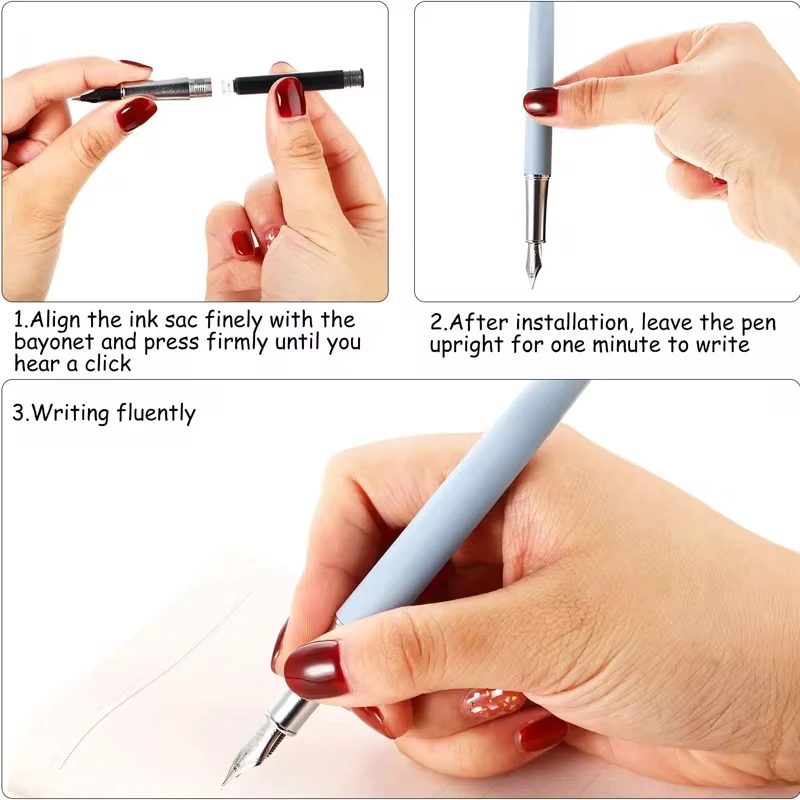 Fountain Pen Ink Cartridge Set - Black, Blue, & Red - High-Quality Refill Pack
