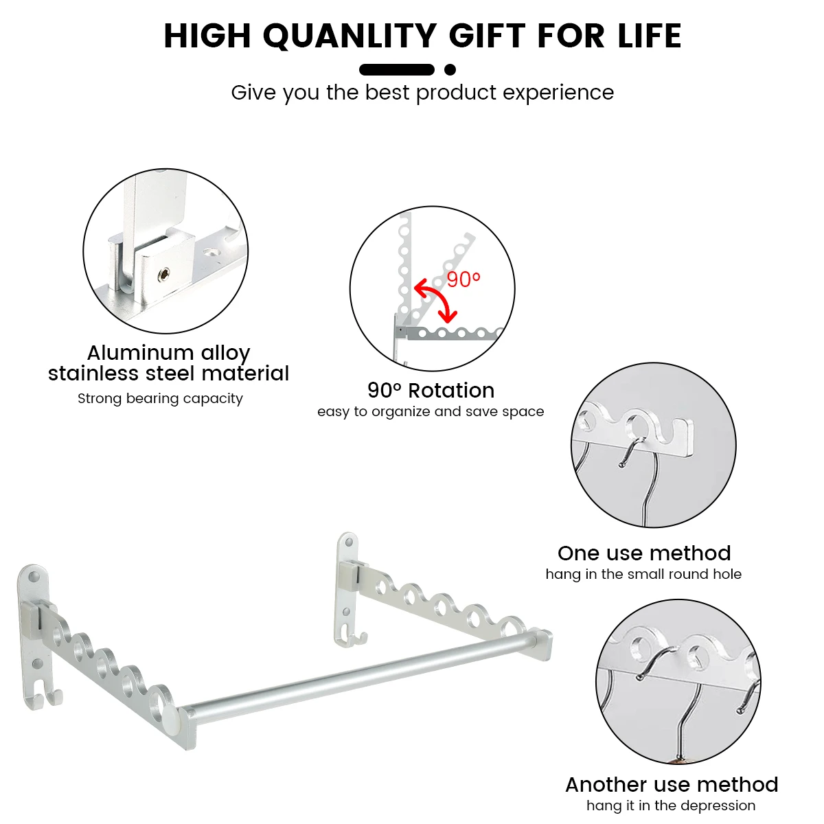 Clothes Hanger Wall Shelf Stainless Steel Silver Wall Clothes Rack Space-Saving Wall Mounted Clothes Hanger Organizer for Home 4