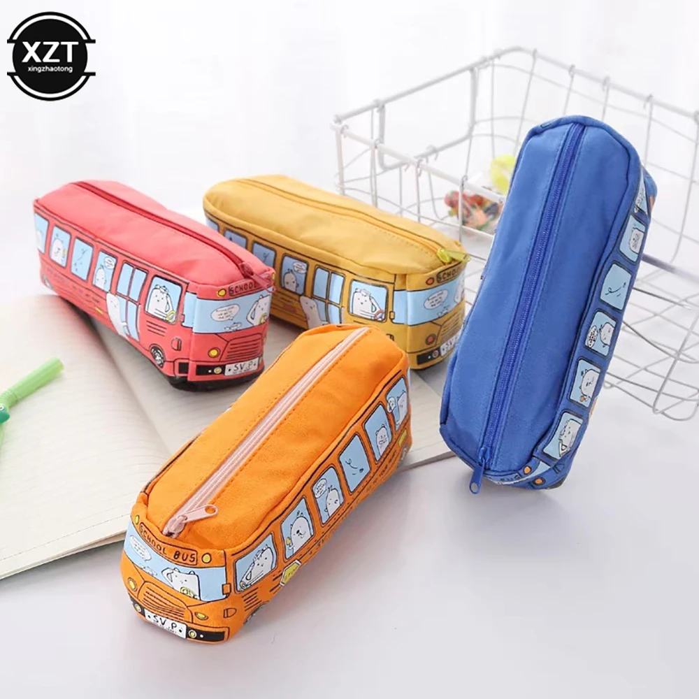 Cartoon Bus Pencil Bag Canvas Large Capacity Car Zipper Pen Pencilcase for Student Stationery School Supplies pencil cases stationery box pen storage bag