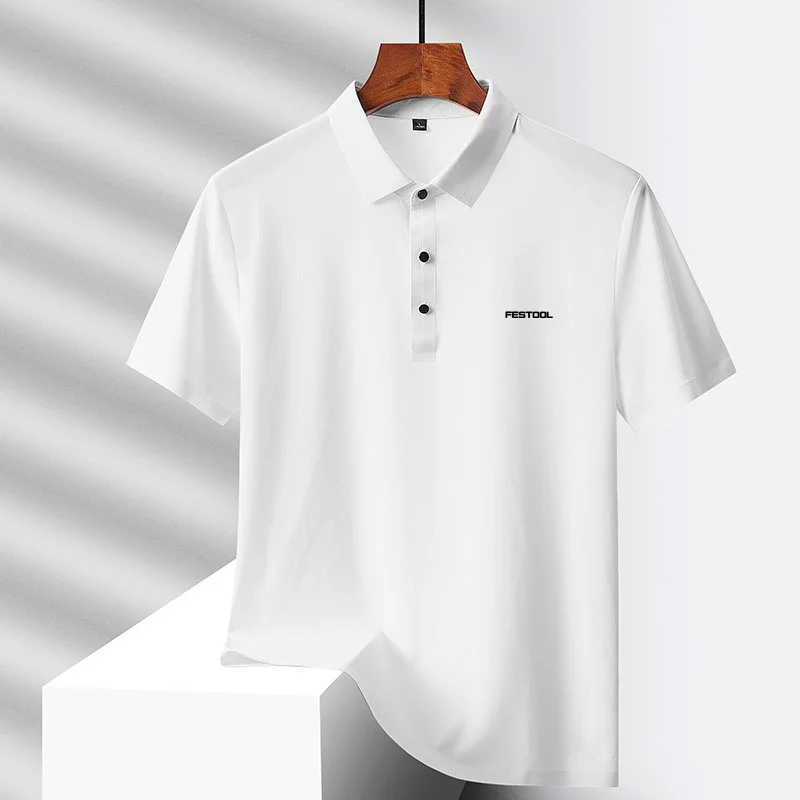 Polo stampata alla moda a maniche corte in seta ghiaccio, comoda maglietta da uomo estiva casual traspirante a tinta unita con risvolto - immagine 6