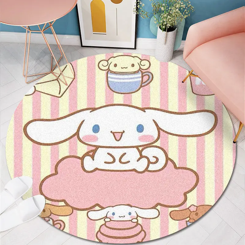 80-160cm Anime Sanrio Cinnamoroll Round Carpet Bedside Blanket Bedroom Doormat Non-slip Floor Mat Home Living Room Decor Rug 3