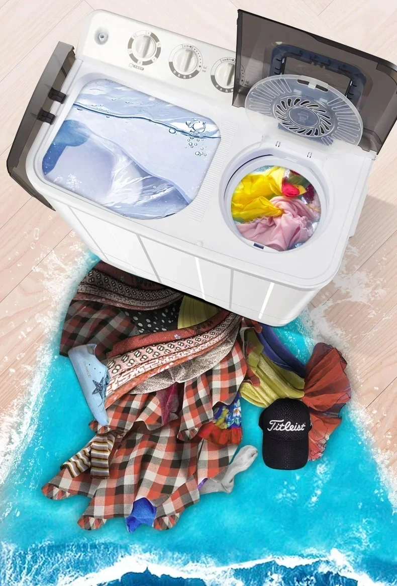 Household semi-automatic washing machine large capacity dormitory suitable for mini double cylinder pulsator washing machine 4