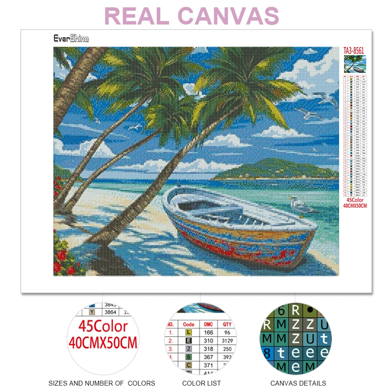 EverShine 5D Diamond Painting Kits Seaside Diamond Embroidery Landscape Mosaic Picture Coconut Tree Art Home Decoration