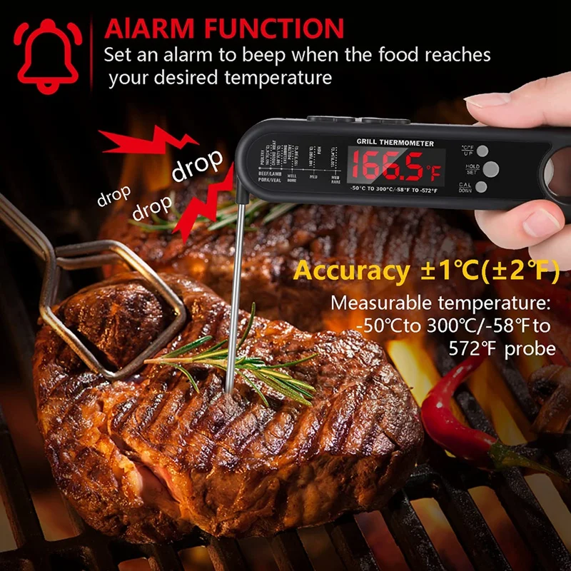 Digital Meat Thermometer 2-in-1 Grillthermometer Instant Read with  Temperature Alarm, large LCD Screen, Magnet, Food Thermometer best for BBQ  Grill Oven Cooking Kitchen 