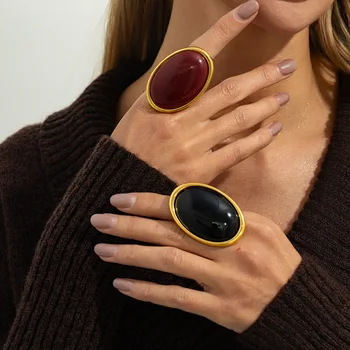 Anello da dito in resina ovale rossa classica con geometria semplice da donna Anelli eleganti vintage con fascino Accessori per feste Regalo di gioielli