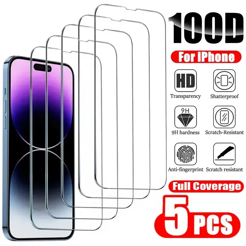 

5Pcs 9H Tempered Glass for IPhone 15 14 13 12 11 Pro Max Screen Protector for IPhone 11 13Mini 7 8 14 Plus SE XS XR 14Pro Glass