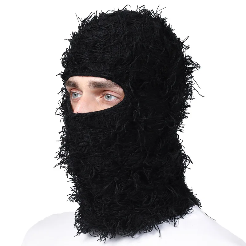 Balaclava Distressed Knitted Full Face Ski Mask for Men Women Beanies Hats Skullies Camouflage Winter Warm Bonnet Windproof Hats 3