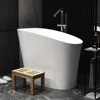 Japanese Soaking Bathtub 47'' Oblique Freestanding Tub Stone Resin Deep Soaking Bathtub in Matte White 2