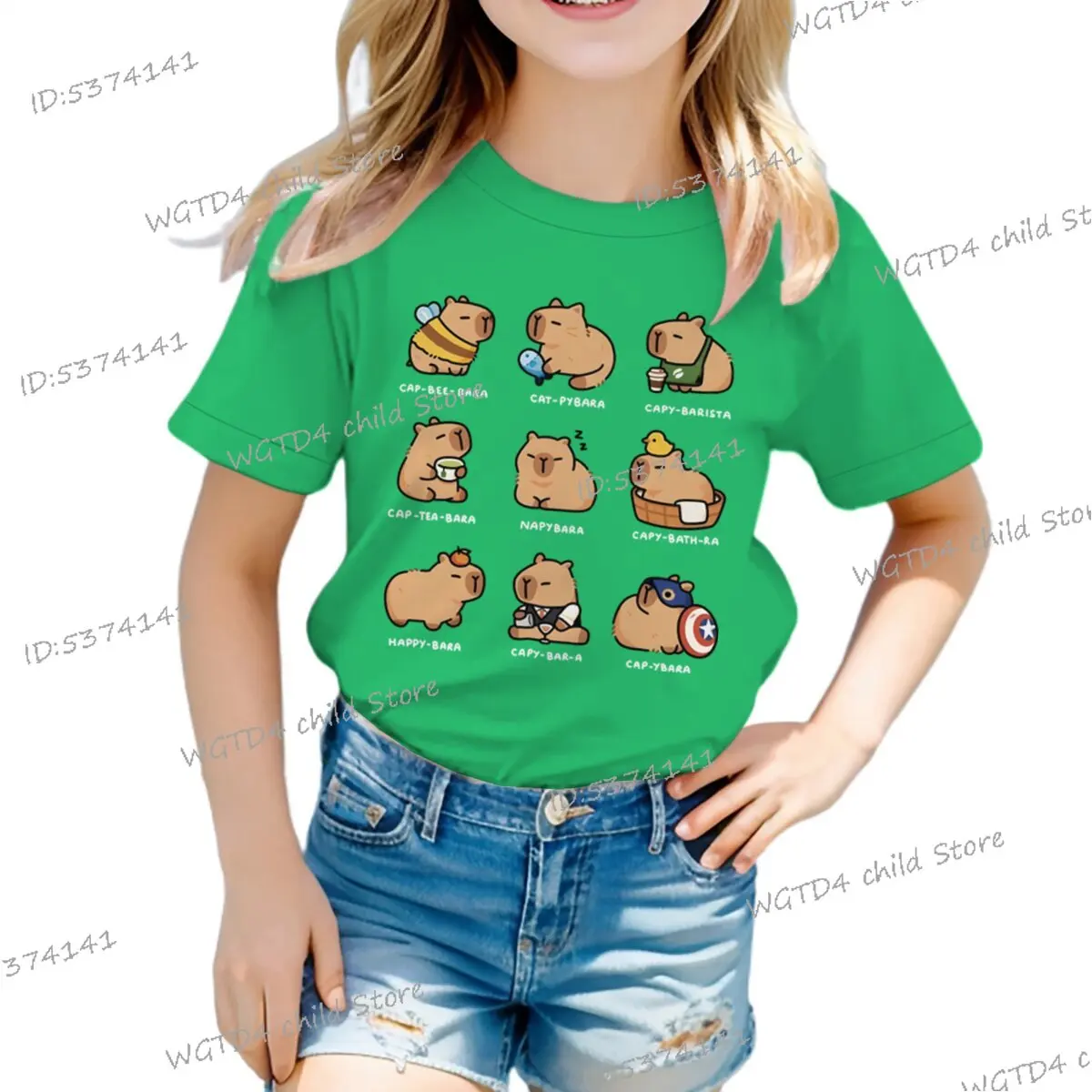 Funny Capybara Cartoon Print T Shirt for Girls Boys