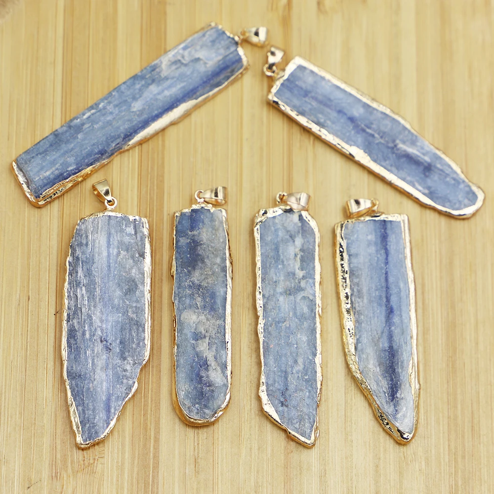 Natural  Raw Ore StoneKyanite Irregular Pendant Gilt Edge Necklace Mineral Healing Charm Jewelry Accessories Gift Wholesale 8Pcs