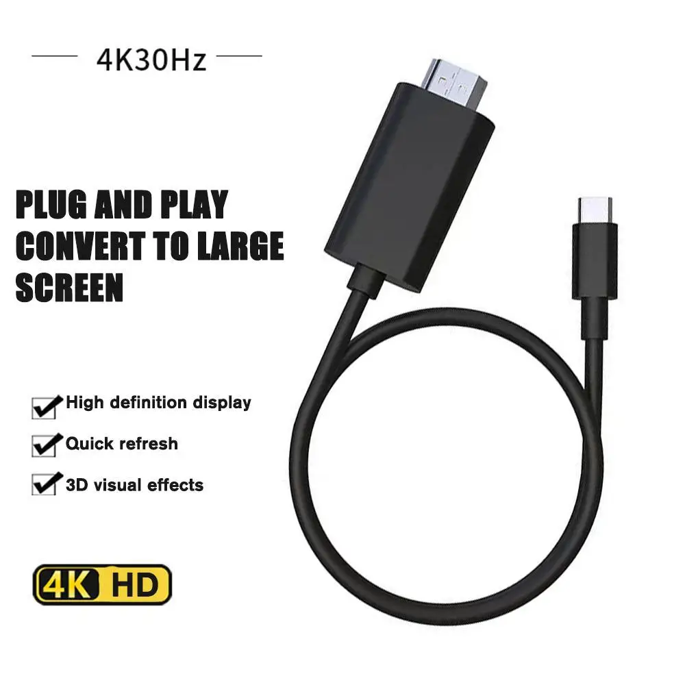 

USB Type-C To HDMI Converter Cable 4K 30Hz For Mobile Phone Connection To TV Adapter 2M Projection Cable For HD Video Conne E4O3