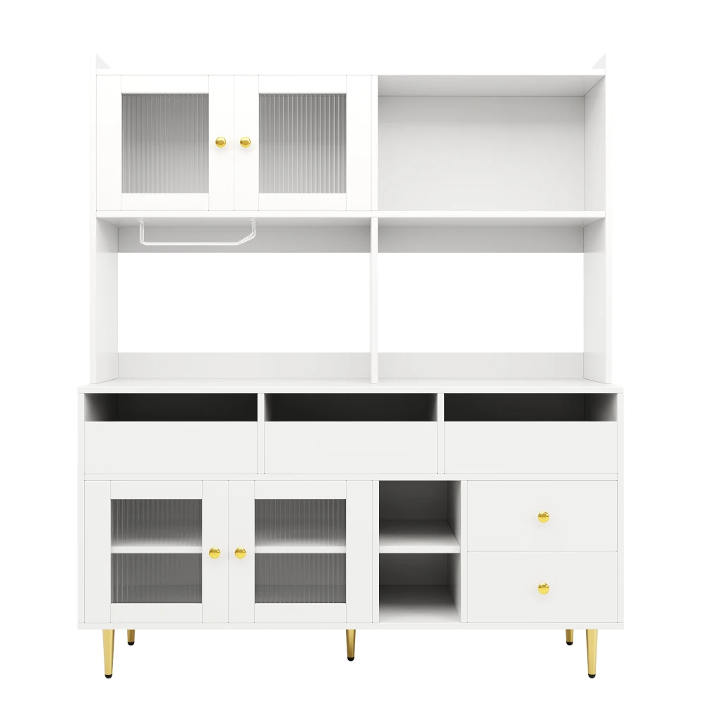Eleganter Restaurantschrank in Weiß und Gold, Aufbewahrungsschrank mit Changhong-Glastür und Weinglasregal, Home-Barmöbel – Detail 16