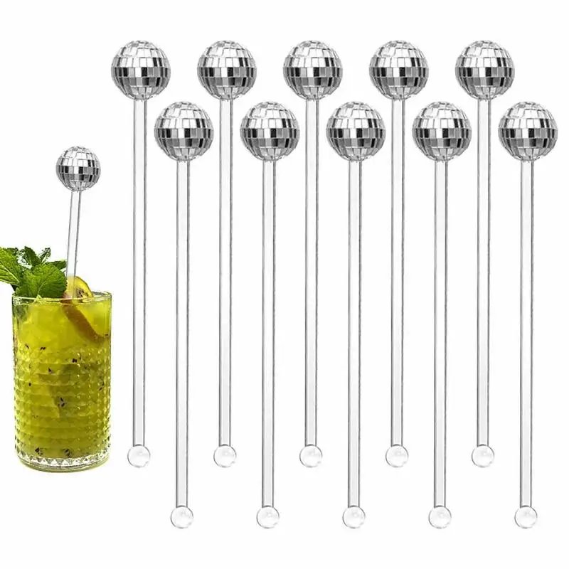 

Cocktail Stirring Sticks 10pcs Decorative Round Top Disco Balls Beverage Mixing Sticks Decorative Swizzle Stirring Tool For