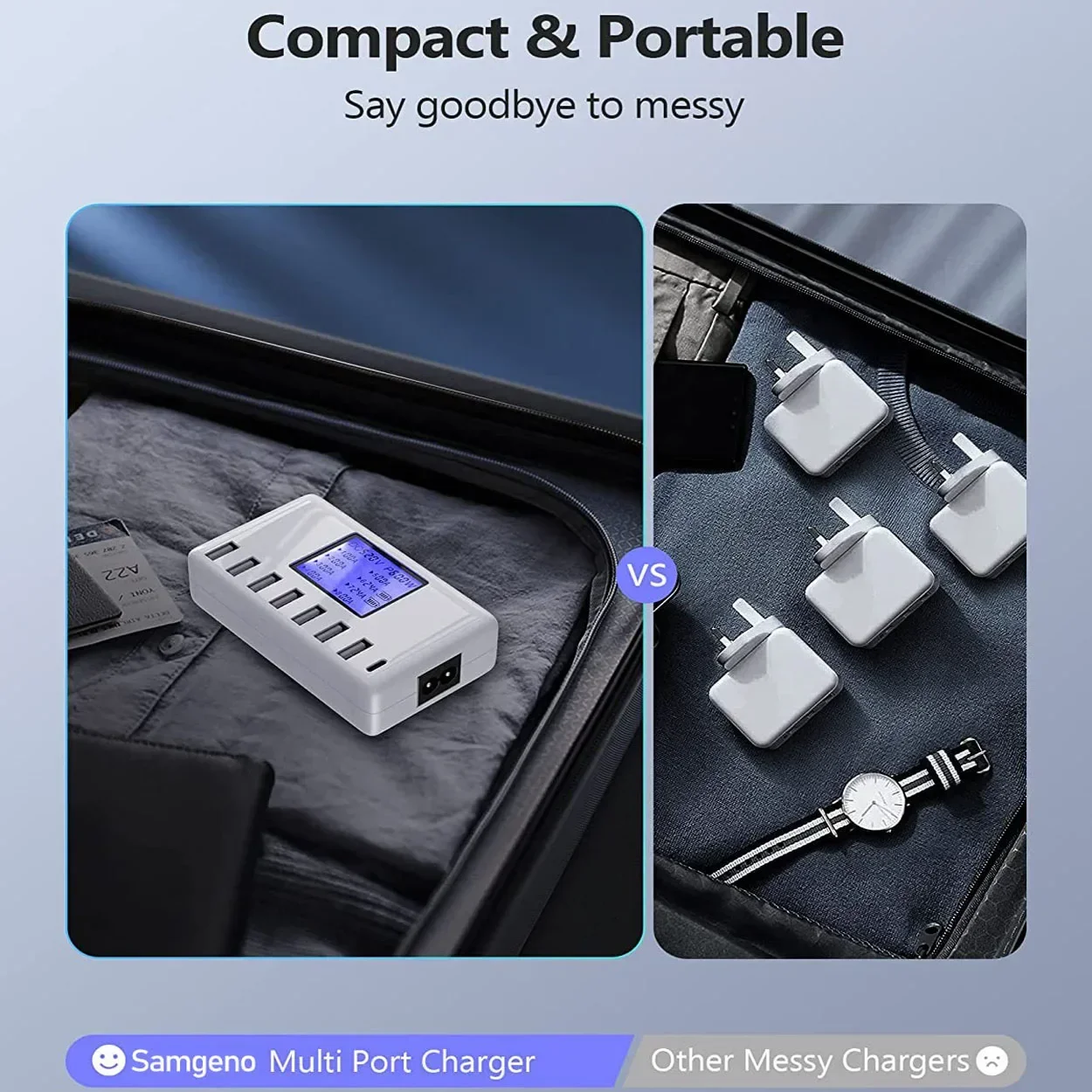 Eight-Port USB Charging Station, 60W Multi-Device Charger with LCD Display