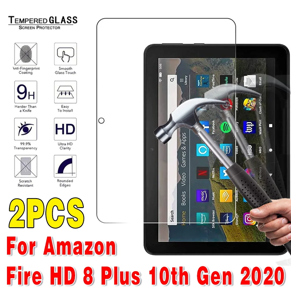 2pcs Tablet Tempered Glass Screen Protector Cover For Fire Hd 8 Plus