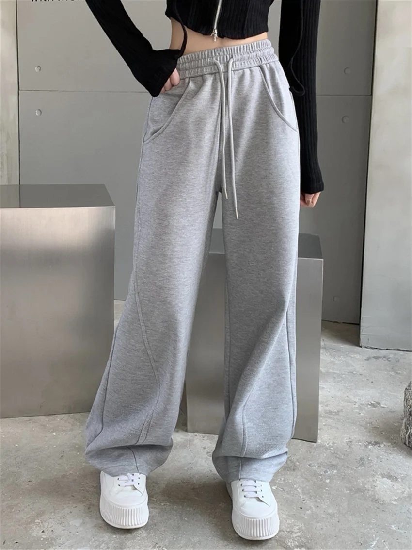 

Spring Sports Women Pants High Waist Fashion 2023 Chic Retro Loose Straight Wide Leg All Match Office Lady Slim Casual