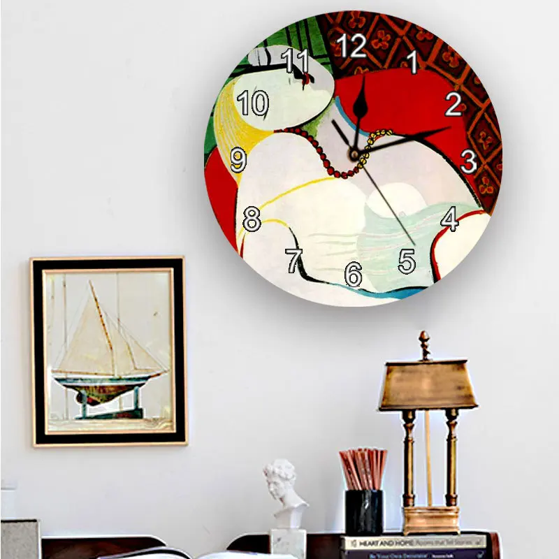 

Picasso Art Decorative Clock Abstract Artistic Women Portrait Dream Wall Color Creative Hanging Mural Morden Wooden Wall Watch