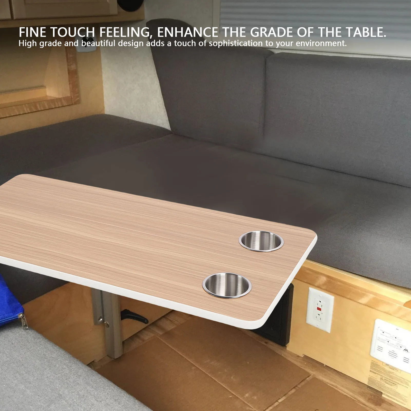 Rectangular RV Table Top with 2 Cup Holders Metal Sealed Edges Marine Table Top 31.49x15.74in for Trailer Motorhome Yacht Deck