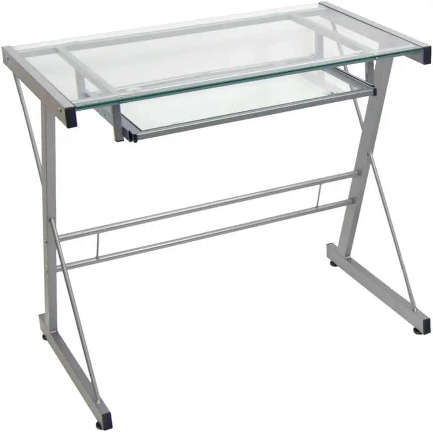 

and Glass Work From Home Laptop Computer Gaming Desk with Slide In Keyboard Tray Home Office, 31 Inch, Silver Wood food trays fo