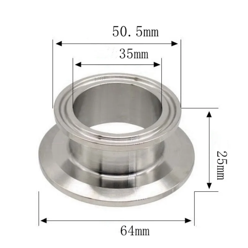 Short Type Tri Clamp Reducer OD 50.5mm x OD 64mm, Height 25mm,Sanitary Stainless Steel 304 Connector
