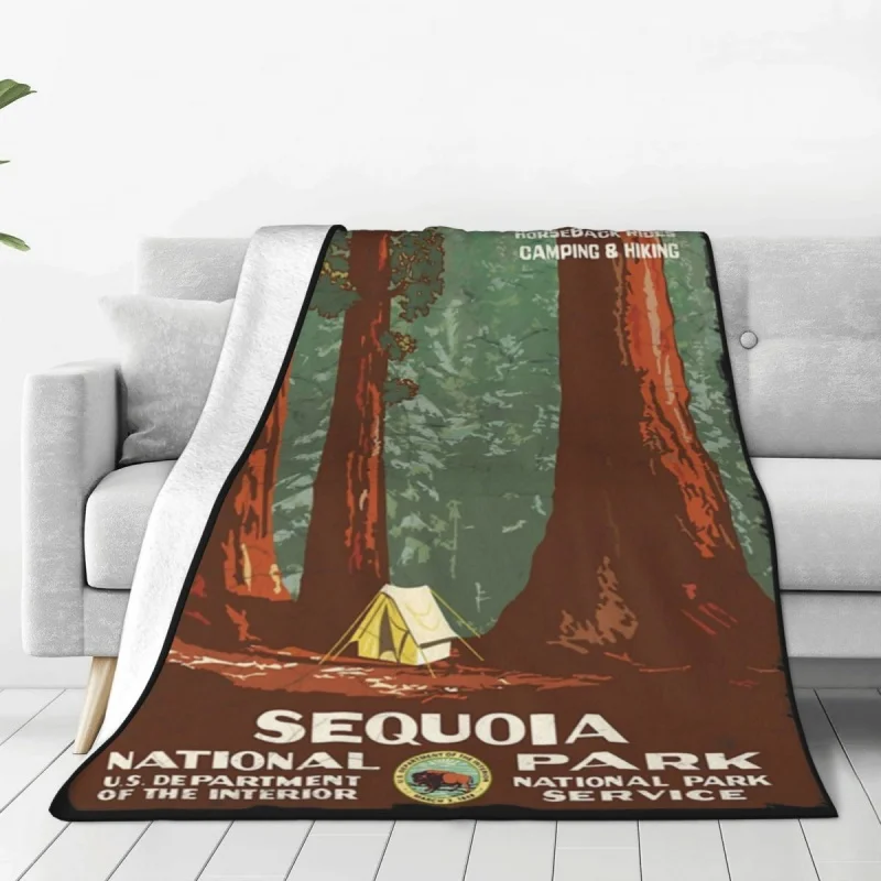 

Vintage Sequoia National Park Blanket art nature hiking Flannel Throw Blanket Airplane Travel Portable Ultra-Soft Warm Bedsprea