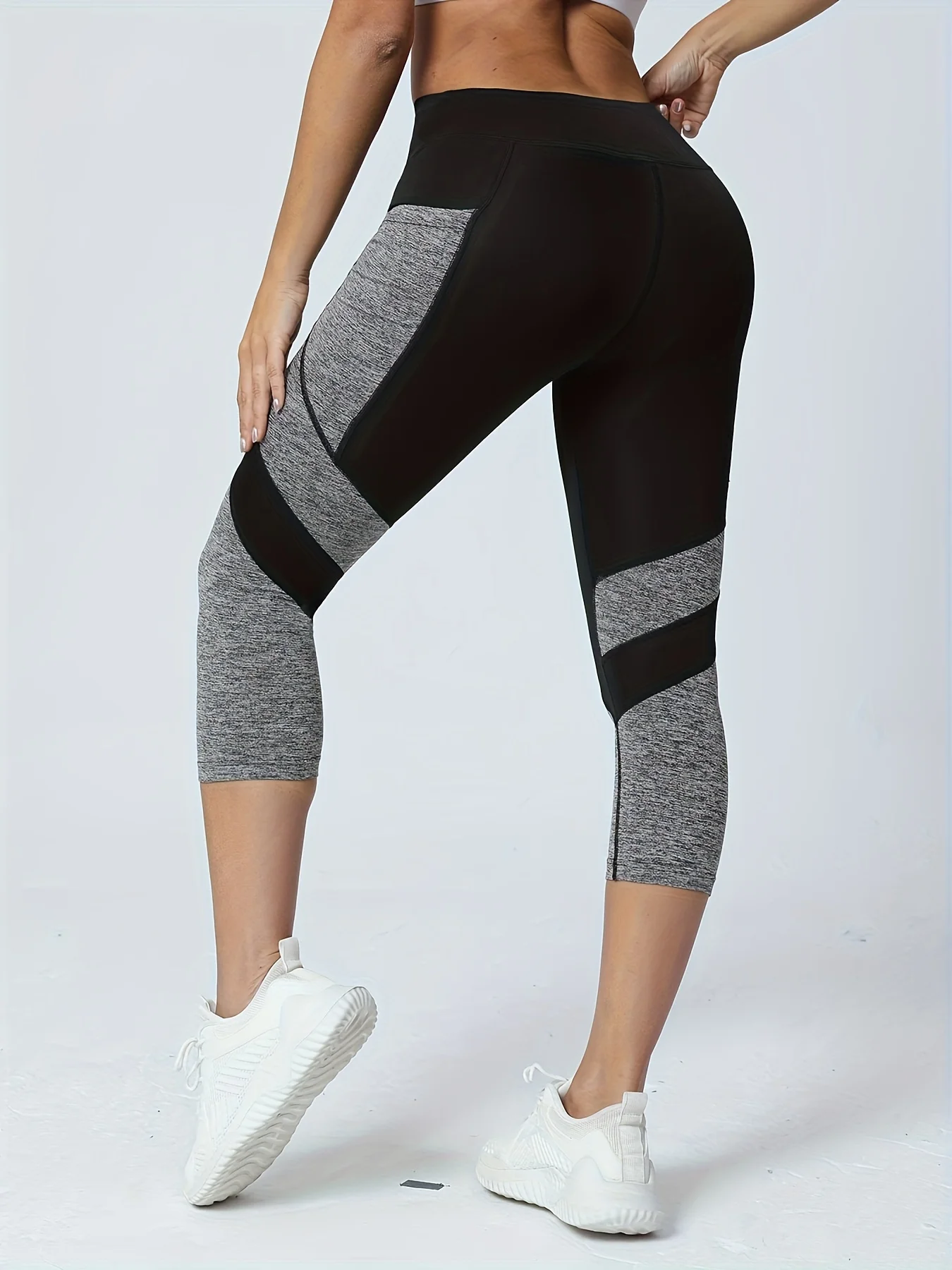 Women's Patchwork Pocket High Waist Yoga Pants Capri Leggings Tummy Tuck Sweatpants 6