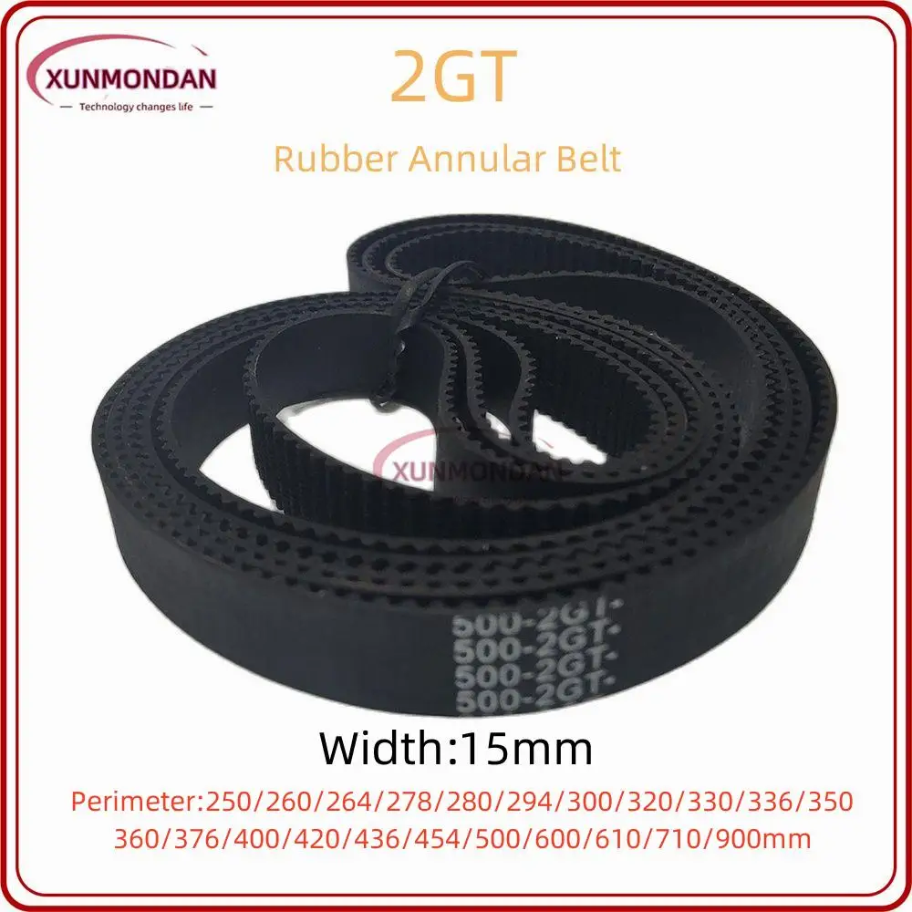 Xunmondan 2GT Timing Belt 250/260/264/278/280/294/300/320/330/336/350/360/376/400/420/436/454/500/600/610/710/900mm Width 15mm