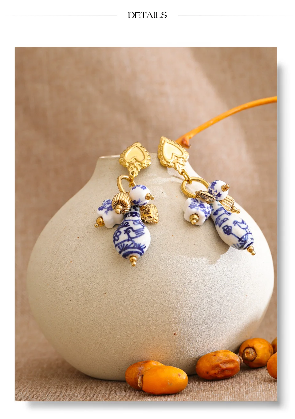 Yhpup Edelstahl-Keramik-Blumenherz-Ohrhänger 2026 Frankreich Sommer Handgefertigte Charms Wasserdichter Vintage-Schmuck Empfehlenswert – Detail 5