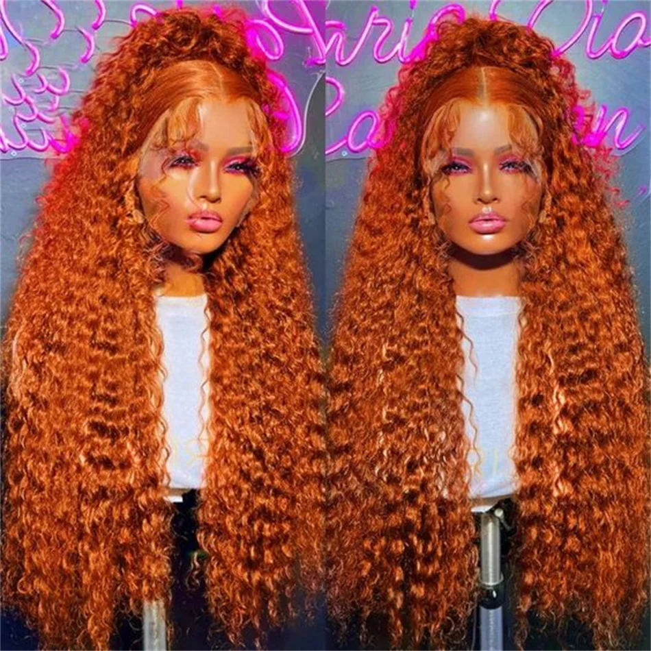 

13x4 Lace Front Wigs Human Hair Water Wave Pre Plucked Orange Ginger Hair Deep Curly Lace Frontal 100% Human Hair Wigs For Women