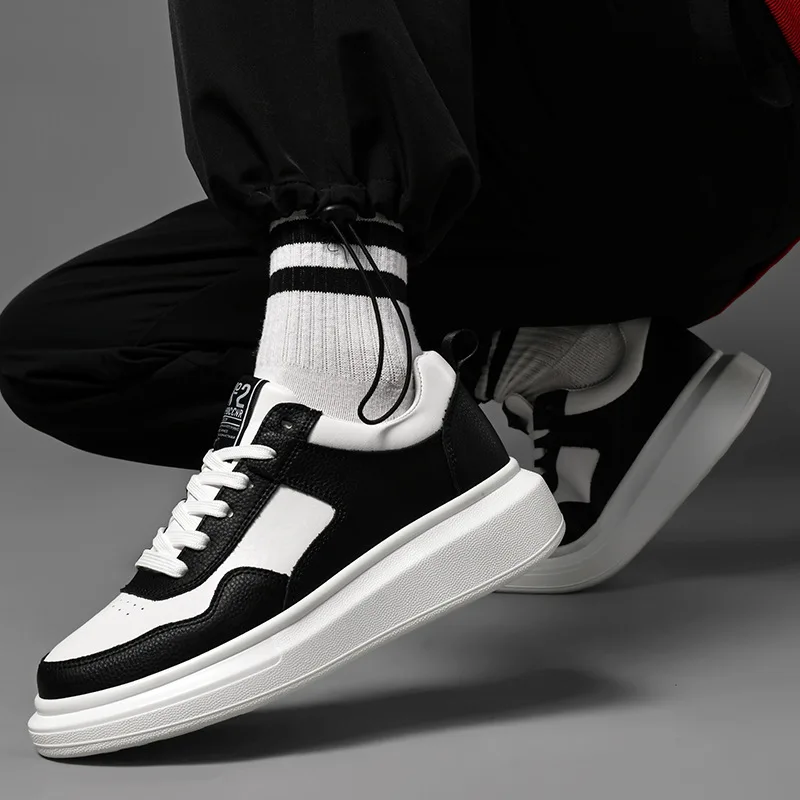Luxury Leather Elevator Shoes Men's Sneakers Height Increasing Shoes Invisible 7CM Heighten Sports Shoes Taller Lift White Shoes 3