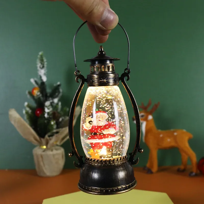 Christmas Decor Light Crystal Ball Luminous Portable Oil Lamps Floating Snow Lights Christmas Wind Lantern Gift Desktop Ornament