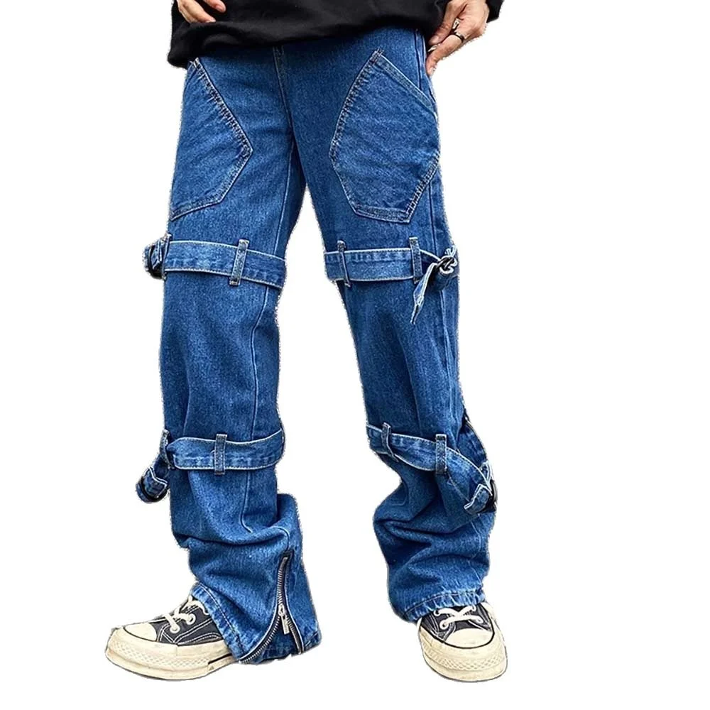 

New Fashion Cargo Jeans Men Casual Straigth Loose Baggy Denim Pants Streetwear Hiphop Harem Male Clothing