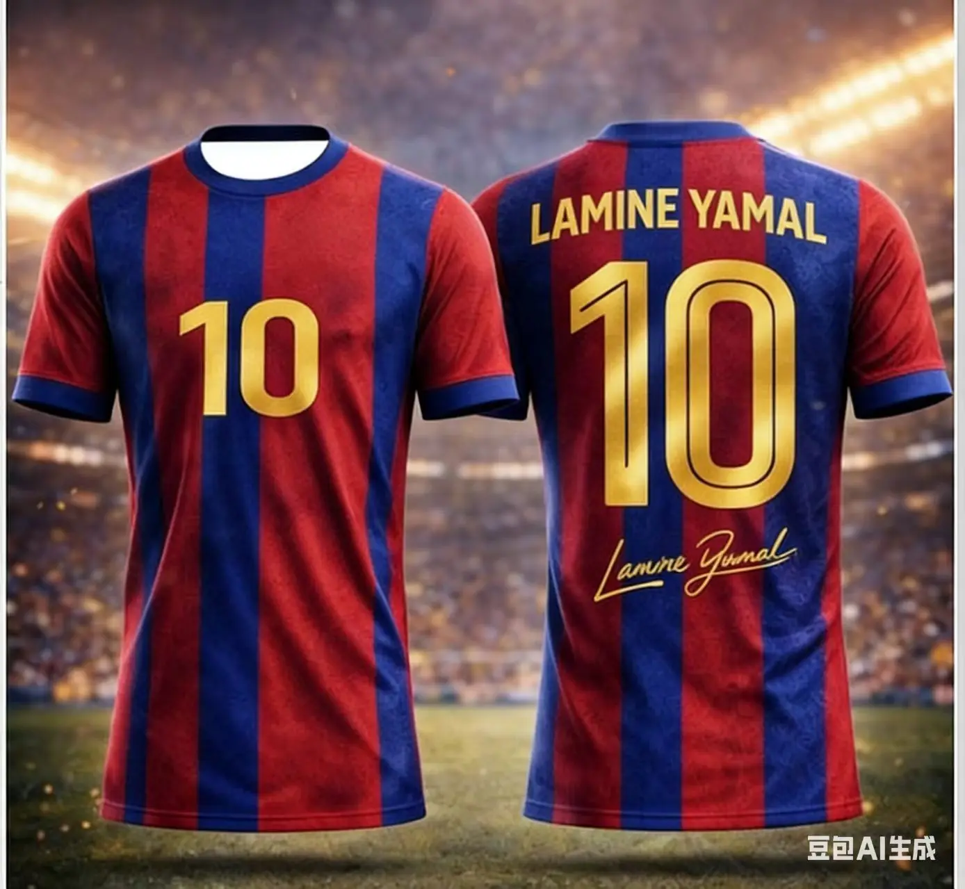 Lamine Yamal # 10 Barcelona Fußballtrikot, Herren Damen Blau Rot Kurzarm Casual Sport Fan T-Shirt Sommer schnell trocknendes T-Shirt