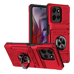 Rugged Wallet Phone Case with Kickstand and Card Holder for PC TPU (Red)